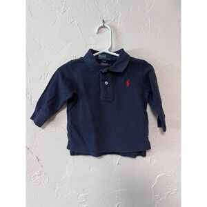 Polo Ralph Lauren Baby Boys Long Sleeve Navy Blue Polo Shirt Size 12M